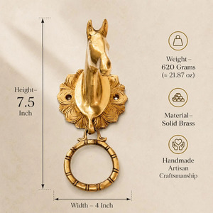 SHUBHAM - Sonnette de porte vintage en forme de cheval, plaquée or, en métal poli, décoration d'entrée antique pour la maison - Product Image 3