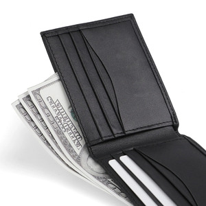 Portefeuille bifold pour homme de haute qualité avec blocage RFID, porte-cartes court, broderie, logo personnalisé, cuir véritable noir, vente en gros - Product Image 5