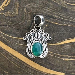 Luxury Design <b>Emerald</b> Agate <b>Pendant</b> Solid 925 Silver Minimalist Oxidized Finish Statement Charm Jewelry - Product Image 1