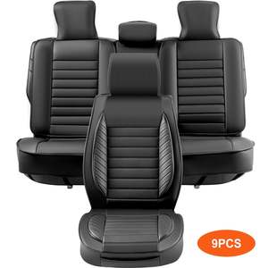 Fundas universales de piel sintética para asientos de coche, juego completo de 9 Uds., asientos delanteros y traseros, diseño semicerrado, reposacabezas desmontable, Airbag para coches - Product Image 1