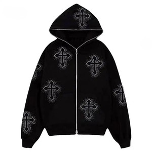 Premium Men's <b>Black</b> Regular Fit <b>Zip</b>-<b>Up</b> <b>Hoodie</b> Solid Pattern 100% Cotton Front Logo Knitted Sweatshirt Custom - Product Image 2