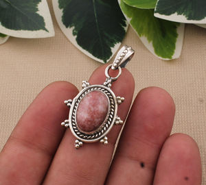 Colgante de Rodocrosita Natural Argentina, Plata de Ley 925, Chapado en Platino, Grado AAA, Gema Rosa, Unisex, Estilo Vintage - Product Image 5