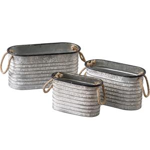 Macetas de Hierro Galvanizado con Diseño de Forro Ovalado, para Decoración Interior y Exterior, con Asas de Cuerda, Artículos de Jardinería - Product Image 1