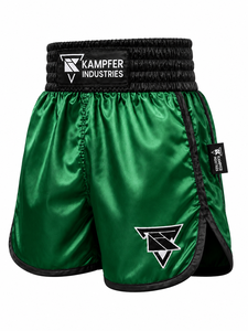 Shorts de boxe de haute qualité pour hommes, en satin vert, séchage rapide, vêtements d'arts martiaux, logo sur le devant, coupe classique, shorts de boxe avec service OEM - Product Image 4