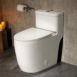 Inodoro compacto de una pieza con asiento cómodo, altura ADA de 17.3 pulgadas, descarga dual alargada de 0.8/1.28 GPF, taza de inodoro estándar blanca - Product Image 1