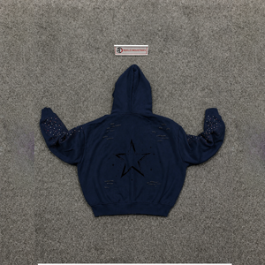 NAVY BLUE RHINESTONE ZIP UP HOODIE TRIBAL GOTHIC GRAPHIC Y2K STREETWEAR OVERSIZED STUDDED <b>PUNK</b> GRUNGE HOODED SWEATSHIRT <b>JACKET</b> - Product Image 6