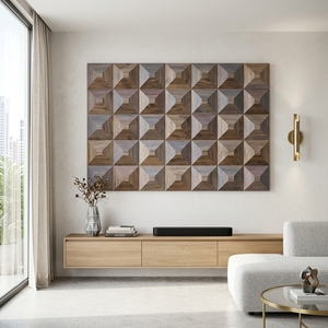 Decoración de Pared, Panel de Arte Mural Tallado en Madera Natural Moderna con Patrón Geométrico de Diamantes en 3D, Decoración de Interiores de Hogar Contemporánea de Lujo - Product Image 4