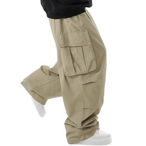 Men Khaki <b>Harem</b> Cargo Pants Elastic Waist Multiple Pockets Casual Loose Fit Breathable Canvas <b>Trousers</b> Autumn Style - Product Image 1