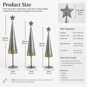 Brass Metal <b>Christmas</b> Tree Decoration Set of 3 with <b>Star</b> Topper Hammered Finish Tabletop Mantel Holiday Decor Figurine Craft - Product Image 4