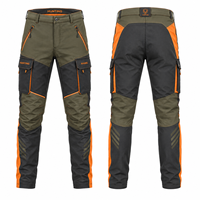 Pantalon de chasse unisexe pour adultes, camouflage olive et orange, blocs de couleur, softshell respirant en polyester et nylon, idéal pour le printemps