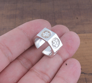 <b>Silver</b> Plated Flower Band <b>Ring</b> Dainty <b>Adjustable</b> Engagement <b>Ring</b> Nature Inspired Jewelry Anniversary Gift for He - Product Image 1