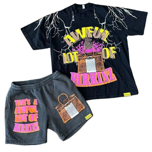 QUANTA INTERNATIONAL Herren Hellgelbes Rundhals-T-Shirt und Shorts Set Streetwear Digital Bedrucktes Lässiges Sommer-Outfit 100% - Product Image 1