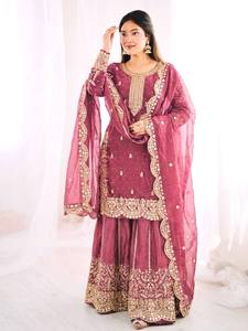 Ensemble palazzo en soie de créateur spécial fêtes avec dupatta - Product Image 2