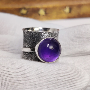 Amethyst Spinner <b>Ring</b> Handmade Fidget Purple Amethyst <b>Sterling</b> <b>Silver</b> <b>Ring</b> <b>Anxiety</b> Relief Jewelry Boho Gift - Product Image 1