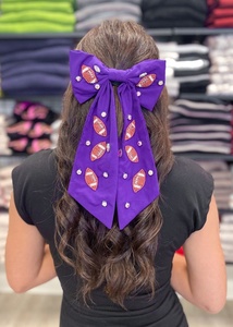 New Stylish Premium Sports Cheer Hair Accessory for Girls & Women Game Day Blue Satin Hair <b>Bow</b> <b>Clip</b> with Rhinestones Sports Girl - Product Image 2