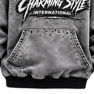 Custom Pattern Boxy <b>Thermal</b> Streetwear Hoodie Rhinestone Acid Wash Unisex Vintage Zip Track Suit 100% Cotton High Quality Set - Product Image 6