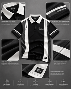 Polo tactique pour homme à manches courtes, rayé noir et blanc, séchage rapide, tissé, design décontracté, prix de gros, personnalisation OEM - Product Image 4