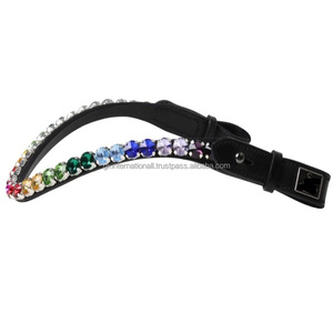 Fronture de cheval en cuir véritable, personnalisée, multicolore, ornée de grands cristaux et de strass, style Mega Bling Fancy Saddle Wave - Product Image 1