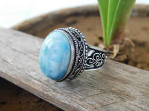 แหวนลาร์ิมาแบบวินเทจทำมือ เงินแท้ 925 แหวนดีไซน์เนอร์ เครื่องประดับพลอย - Product Image 3