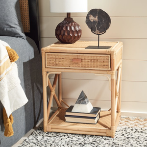 Mesa de Noche de Ratán Tejida a Mano Estilo Boho con Cajón y Estante Abierto para Interiores Costeros, Organizador Clásico de Ratán - Product Image 5