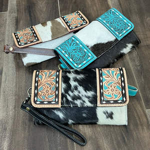 Pochette en cuir de vachette de haute qualité, faite à la main, avec bracelet, style western, porte-cartes multiples, sac à main pour femmes - Product Image 4