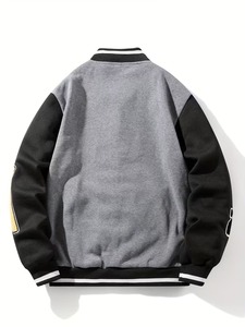 Customized Premium Quality 100% Cotton Men's Gray Black Varsity <b>Jacket</b> With Embroidered Logo And Patches Regular Fit OEM - Product Image 6