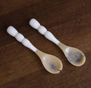 Ensemble de cuillères à dessert en résine avec manche perlé blanc, couleur naturelle, ustensiles de dessert - Product Image 2