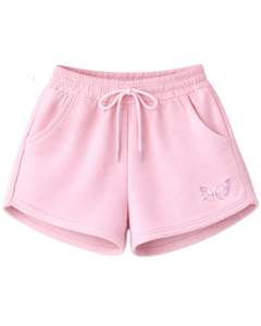 Conjunto de Sudadera Corta y Pantalones Cortos Rosa Bebé para Mujer, Estampado de Mariposas, Atuendo Casual de Dos Piezas, Ropa de Estar de Algodón y Felpa, Fabricante Mayorista - Product Image 5