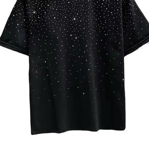 เสื้อยืดคอตตอนประดับเพชร ดีไซน์ล่าสุด ขายส่ง เสื้อยืดสตรีทแวร์ฤดูร้อน สไตล์ใหม่ พร้อมโลโก้สั่งทำ - Product Image 2