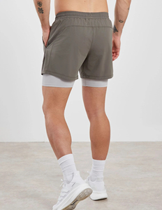 <b>Men</b>’s 2-in-1 Training <b>Shorts</b> Light Grey Breathable Quick-Dry Gym <b>Shorts</b> with <b>Compression</b> Layer for Running, Fitness, and Sport - Product Image 2