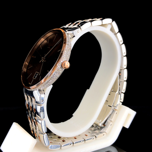 Montre mécanique de luxe pour homme, moderne, en or rose, boîtier en acier inoxydable 40 mm, cadran en verre, mouvement analogique ETA, lunette sertie de diamants - Product Image 3