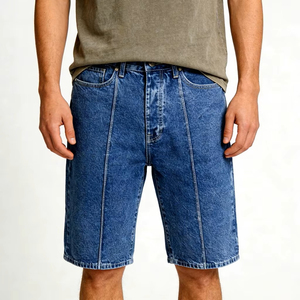 Shorts de mezclilla de verano de cintura alta personalizados, estilo occidental urbano, lavado a la piedra, azul lavado, corte holgado, hasta la rodilla - Product Image 1