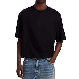 เสื้อยืดคอกลมทรงครอปสำหรับผู้ชาย ผ้าฝ้าย 100% หนานุ่ม สไตล์วินเทจ สีขาวดำ ตัดเย็บแบบไหล่ตก ทรงครอปท็อป ผ่านการซักแบบวอช - Product Image 1