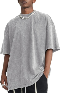 Wholesale 100 Cotton Acid Wash Oversized <b>Tshirt</b> 250Gsm Heavyweight T Shirt for Men 100% Cotton T-shirt For Men Loose Fit - Product Image 6