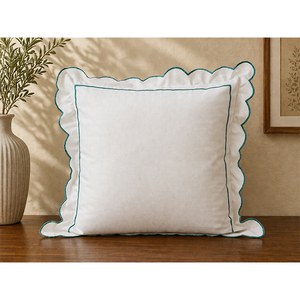 Luxury 100% Cotton Decorative <b>Cushion</b> <b>Cover</b> | Embroidered Scalloped Throw Pillow <b>Cover</b> for Modern Home Decor - Product Image 1