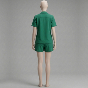 Ensemble 2 pièces pour femme : Haut de sport et short en molleton 100% coton, couleur unie, avec poignets montants et épaules tombantes, respirant et séchant rapidement - Product Image 2