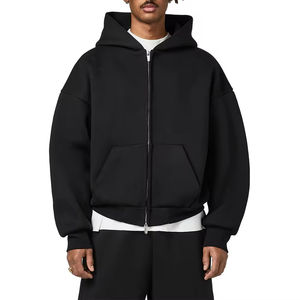 Sudadera con capucha y cremallera para hombre, de algodón, color liso, con bolsillo, corte holgado, estilo casual, con logotipo personalizado, lisa - Product Image 4