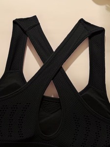 Women <b>Cross</b> Back Sports Bra Mesh Vent Scoop Neck Workout Crop <b>Top</b> Crisscross Straps Seamless Gym Bralette Removable Padded Vest - Product Image 5
