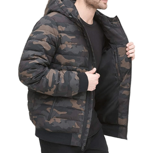Solid Design Coated Canvas Hooded Puffer <b>Jacket</b> Polyester Cotton Casual Men's Winter Zip Eco-Friendly Windproof - Product Image 6