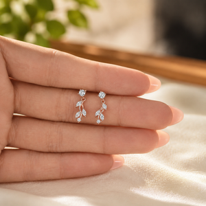 Marquise Cut Diamond <b>Dangle</b> <b>Earrings</b> Plated Rose Gold Nature Inspired Jewelry Round Shape Moissanite Engagement Party - Product Image 4