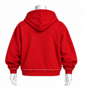 Sudadera con Capucha Roja Indus Bordada, Bordado Floral, Bolsillo Canguro, Corte Holgado, Estilo Casual Urbano, Sudadera de Moda para Invierno - Product Image 2