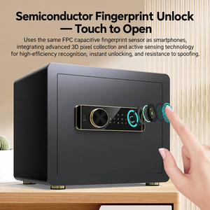 Coffre-fort biométrique avec serrure à empreintes digitales, télécommande Wi-Fi, double alarme, verrous renforcés et sécurité en acier pour la maison et le bureau - Product Image 1