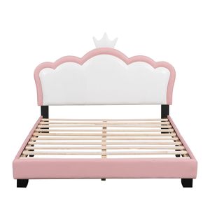 Letto Principessa Imbottito Bianco + Rosa con Testiera e Pediera a Corona, Elegante Design a Piattaforma - Product Image 3