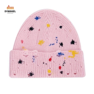 Gorro de Invierno Unisex DynameL Gris Sólido con Tejido Jacquard, Bordado 3D, Efecto Desgastado, Ajustable, con Puño Acanalado - Product Image 3