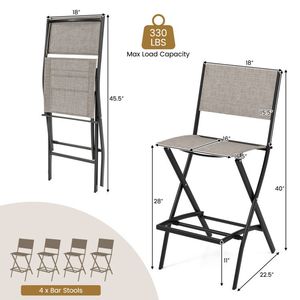Ensemble de 4 chaises pliantes de jardin d'extérieur, tabourets de bar avec structure en métal et repose-pieds - Product Image 6