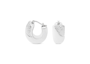 Trendy Partial Brushed 925 Sterling <b>Silver</b> U-Shape <b>Hoop</b> Earrings [7.5mm Diameter] - Product Image 1