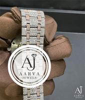 Montre mécanique en acier inoxydable glacé avec bracelet de 20 mm, cadran analogique rond, style bijou, pour cadeau et mode
