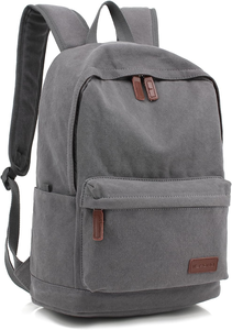 Minimalist <b>Canvas</b> <b>Backpack</b> Gray Unisex Softback Daily Use Durable Zipper Closure Arcuate Shoulder Strap - Product Image 3