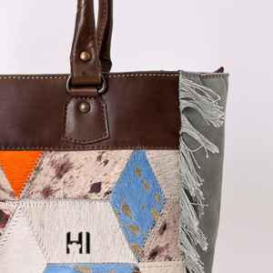 Sac fourre-tout en toile de cuir de vachette Rainbow Diamond, sac de week-end western - Product Image 6