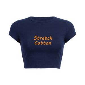 Custom Women fashion <b>navy</b> blue Crop T Shirt Slim Fit Short Sleeve Casual Summer <b>Top</b> Soft Breathable polyester casual summer wear - Product Image 1
